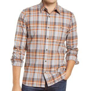 1901 Men's Gray Plaid Trim Fit Flannel Button Up Shirt M